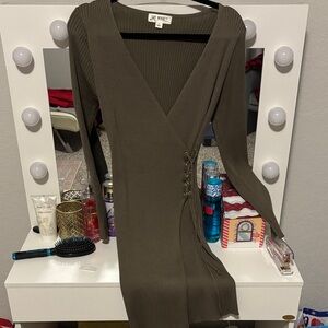 Say What? Olive Long Sleeve Wrap Dress